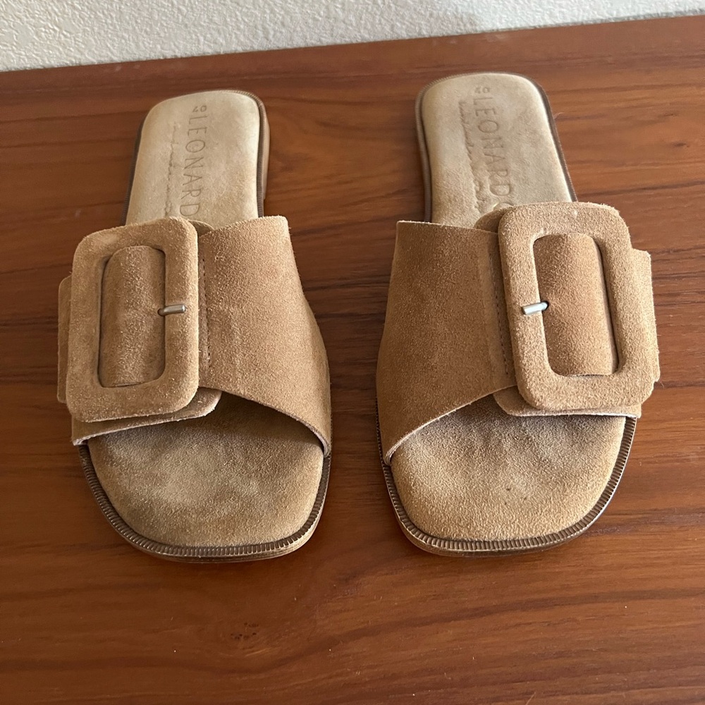 Tan Suede Slide Sandals From Italy